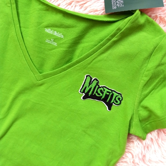 Dolls Kill Tops - Misfits accent patch lime green custom crop top